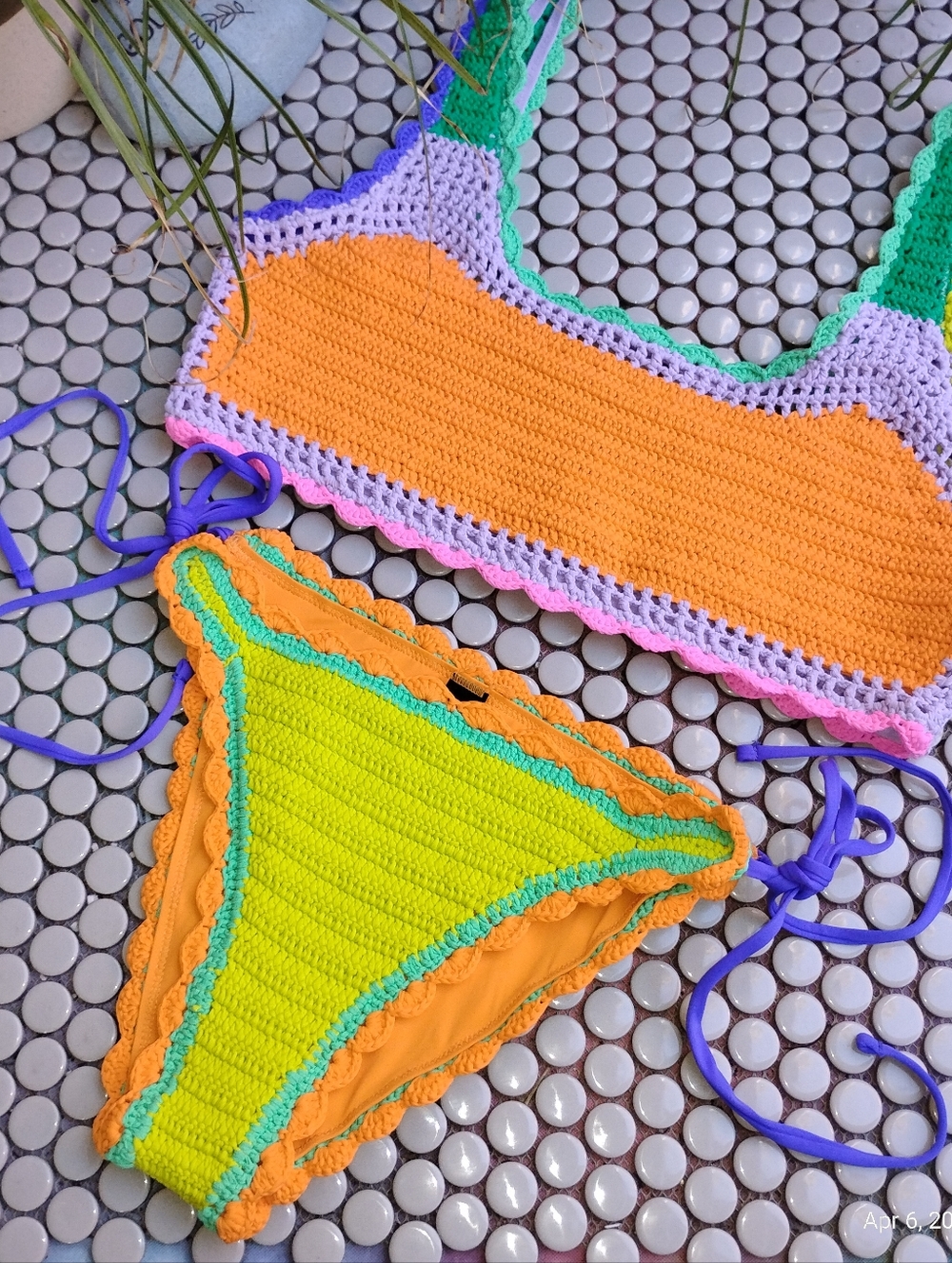 Beach Riot Bikini Set: Md. Soleil Bottom & Lg. Andy Top Technicolor Rays Crochet